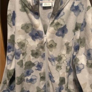 Floral Fleece Zip-Up Hoodie - Blue and Green by d&co.